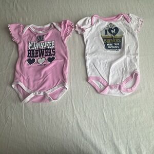 Infant Size 18 Months Milwaukee Brewers Outfit Bundle, 2‎ One Piece,Pink & White